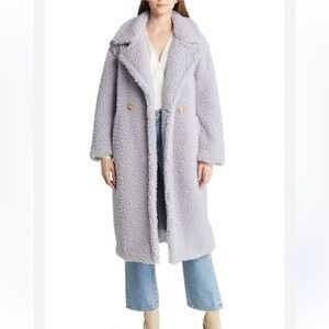 New Ugg Gertrude Long Teddy Coat in Cloudy Grey (Lilac)